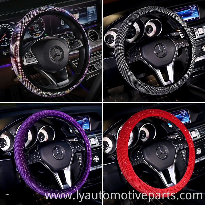 Bling Rhinestones Steering Wheel Cover with Crystal Diamond Sparkling Car SUV Breathable Anti-Slip Steering Wheel Protector